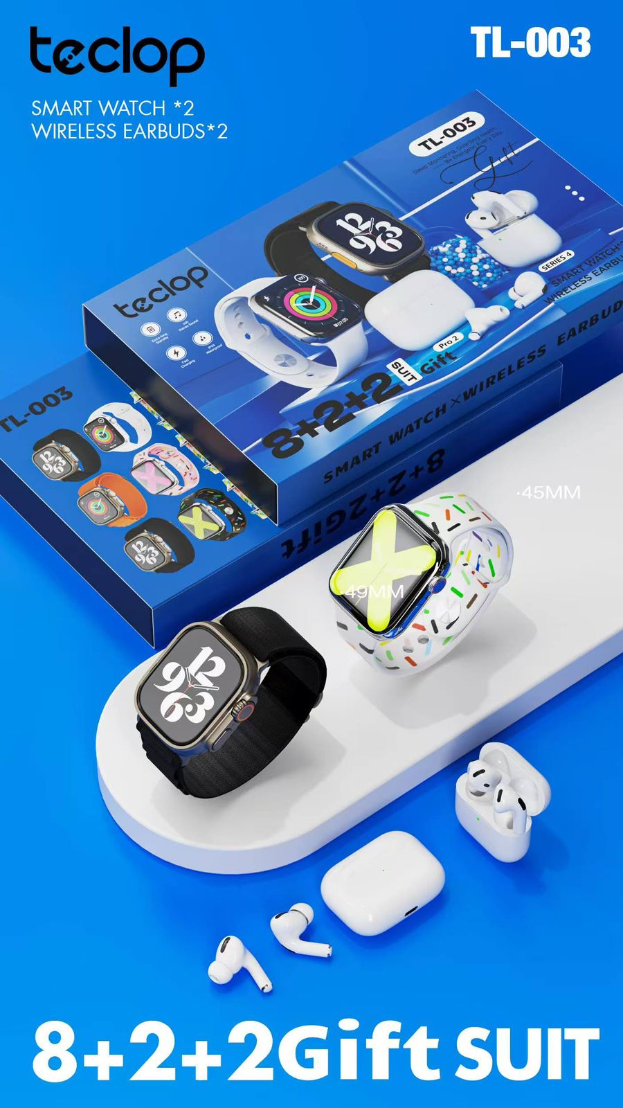 2 Reloj Smart Watch 2 Audifonos 8 Pulsos